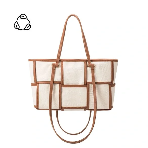 Melie Bianco Recycled Vegan Tote Bag in Tan & Cream - Picture 4 of 10
